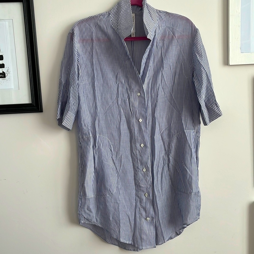 BABATON RELAXED BUTTON UP STRIPED SHIRT DRESS SIZE XXS